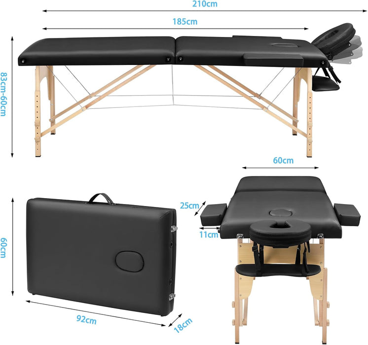 Massageliege Klappbar Kosmetik Liege: 2-Zonen Holz Massagetisch Mobile Massagebett Massagebank Für Physiotherapie & Tattoo