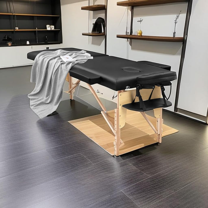 Massageliege Klappbar Kosmetik Liege: 2-Zonen Holz Massagetisch Mobile Massagebett Massagebank Für Physiotherapie & Tattoo
