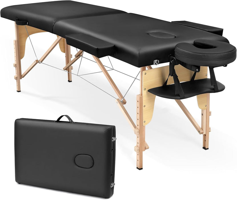 Massageliege Klappbar Kosmetik Liege: 2-Zonen Holz Massagetisch Mobile Massagebett Massagebank Für Physiotherapie & Tattoo