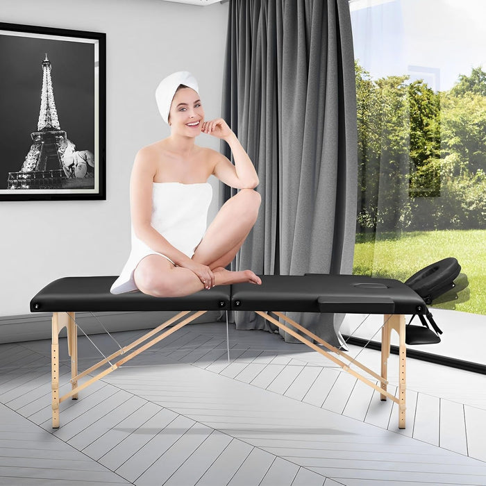 Massageliege Klappbar Kosmetik Liege: 2-Zonen Holz Massagetisch Mobile Massagebett Massagebank Für Physiotherapie & Tattoo