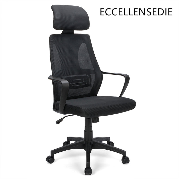 ECCELLENSEDIE Moderner ergonomischer Bürostuhl, 360° drehbarer Computerstuhl mit atmungsaktiver Mesh-Unterstützung in der Taille und gepolsterter Kopfstütze