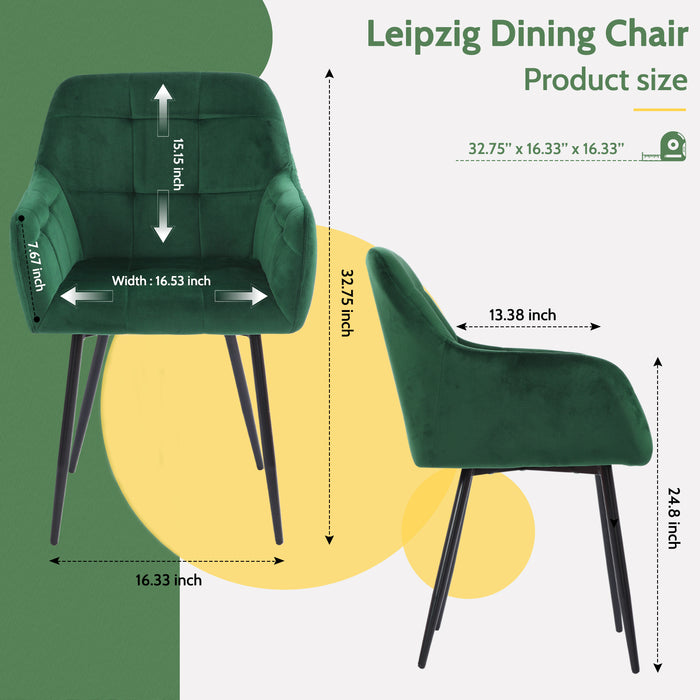 Esszimmerstühle 2er Set Mid Century Modern Küche Samt gepolstert für Wohnzimmer, bequeme Schlafzimmerstühle (Grün)