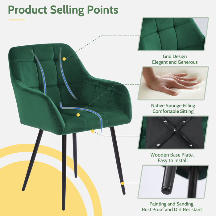 Esszimmerstühle 2er Set Mid Century Modern Küche Samt gepolstert für Wohnzimmer, bequeme Schlafzimmerstühle (Grün)