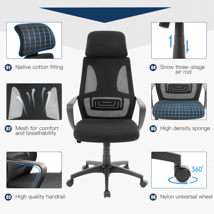 ECCELLENSEDIE Moderner ergonomischer Bürostuhl, 360° drehbarer Computerstuhl mit atmungsaktiver Mesh-Unterstützung in der Taille und gepolsterter Kopfstütze