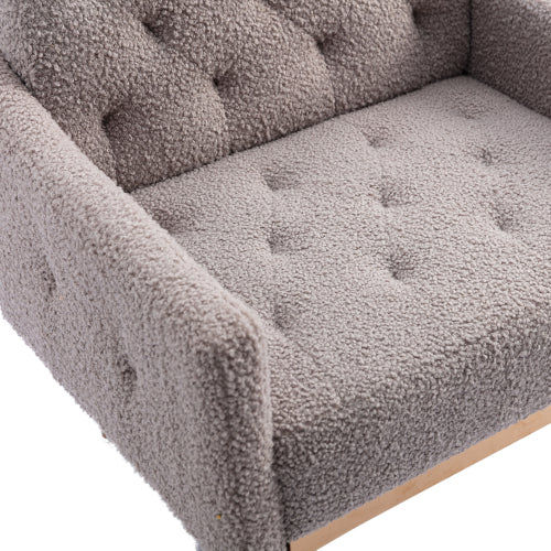 ECCELLENSEDIE Faux Leather Accent Chair with Arms for Living Room, Modern Tufted Single Sofa Armchair Gold Metal Legs Upholstered Reading Bedroom Office Decorative (Grey)
