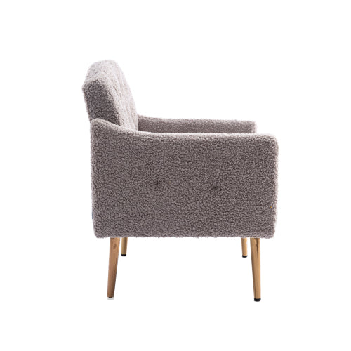 ECCELLENSEDIE Faux Leather Accent Chair with Arms for Living Room, Modern Tufted Single Sofa Armchair Gold Metal Legs Upholstered Reading Bedroom Office Decorative (Grey)