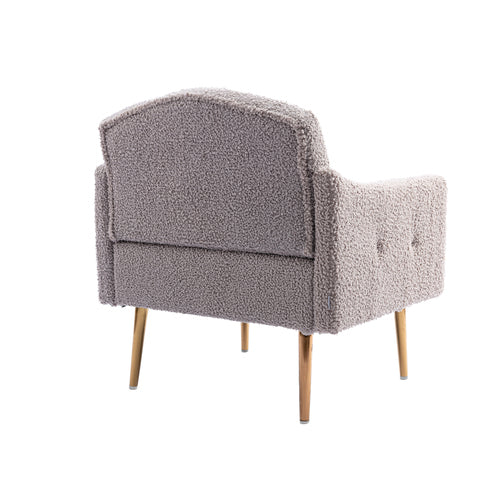 ECCELLENSEDIE Faux Leather Accent Chair with Arms for Living Room, Modern Tufted Single Sofa Armchair Gold Metal Legs Upholstered Reading Bedroom Office Decorative (Grey)
